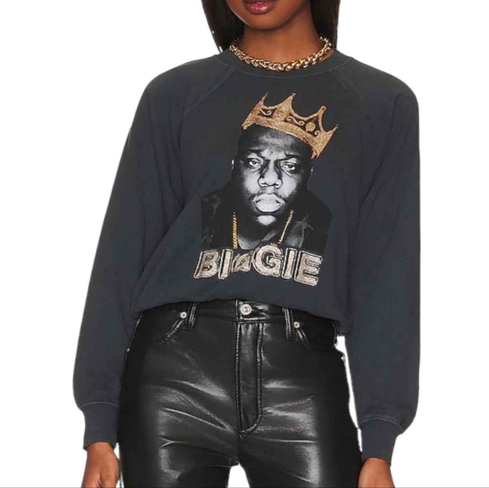 Daydreamer Biggie Notorious B.I.G. sz Small Green Sparkle Crown Gold Sweatshirt